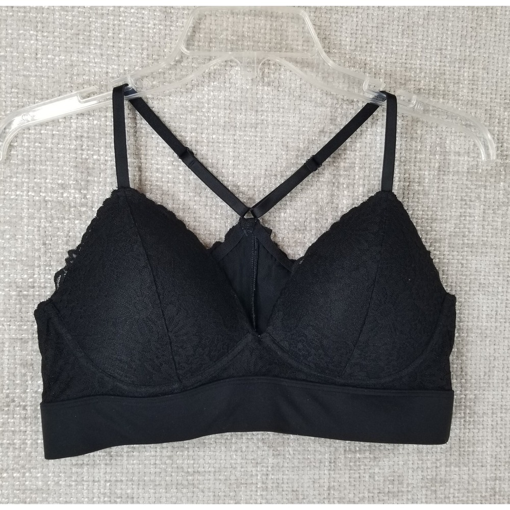 PINK Victoria's Secret Lightly Lined Racerback Lace Bra Black Women's L EUC‎